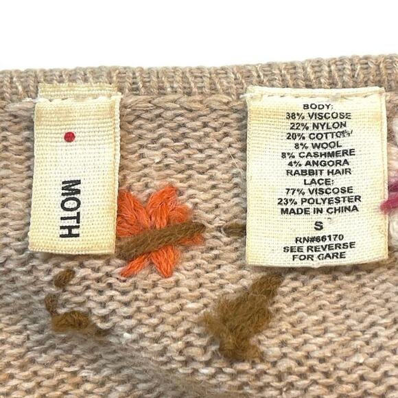 Anthropologie Moth "Village Pass Tunic" Sweater Dress Small Floral Crochet Lace - Picture 8 of 9